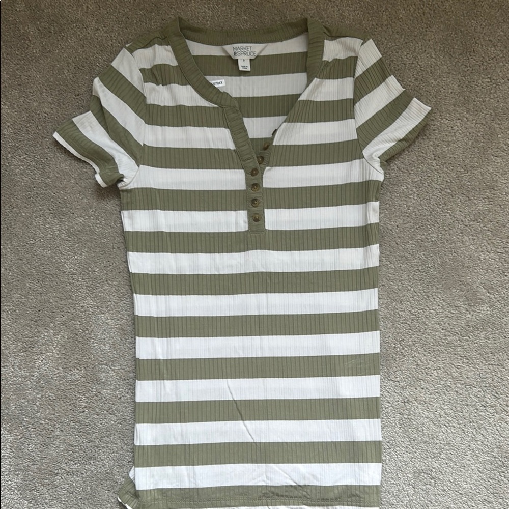 Green and White Striped Women’s Top